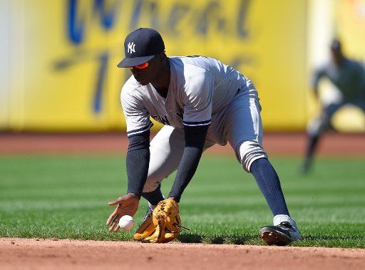 New York Yankees shortstop Didi Gregorius (18) fields New York Mets starting pitcher Noah Syndergaard (not pictured) ground ball in the 3rd inning at Citi Field in New York City on September 19, 2015. Photo by Rich Kane\/