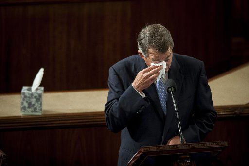 The day before he is to retire from Congress, Speaker of the House John Boehner (R-OH) becomes emotional as he delivers his farewell address to the House of Representatives on October 29, 2015 in Washington, D.C. Following his address, the House of ...