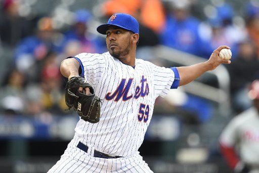 New York Mets relief pitcher Antonio Bastardo (59) comes in the 9th inning to pitch against the Philadelphia Phillies on Opening Day at Citi Field in New York City on April 8, 2016. Photo by Rich Kane\/