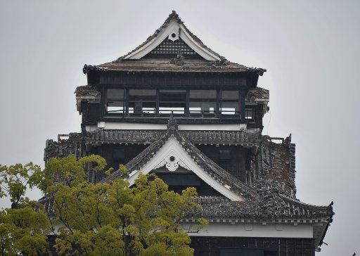 Roof tiles of a castle tower crumbled by the earthquake are seen at Kumamoto Castle in Kumamoto prefecture, Japan on April 25, 2016. A 7.0 magnitude earthquake hit the area on April 16, 2016. Photo by Keizo Mori\/