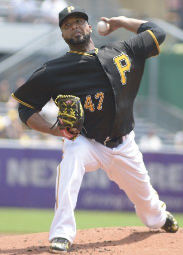 Pittsburgh Pirates starting pitcher Francisco Liriano (47) throws against the Los Angeles Dodgers at PNC Park on June 27, 2016 in Pittsburgh. Photo by Archie Carpenter\/