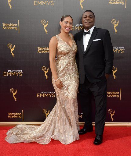 Actor Tracy Morgan and his wife Megan Wollover attend the Creative Arts Emmy Awards at Microsoft Theater in Los Angeles on September 10, 2016. Photo by Jim Ruymen\/