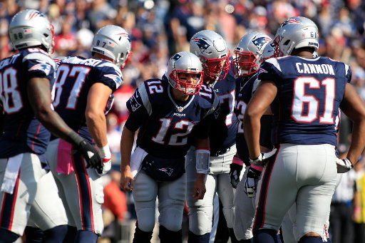 New England Patriots quarterback Tom Brady (12) calls a play in the first quarter against the Cincinnati Bengals at Gillette Stadium in Foxborough, Massachusetts on October 2, 2016. Photo by Matthew Healey\/