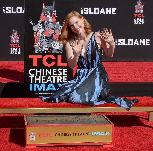 Actress Jessica Chastain participates in a hand and footprint ceremony immortalizing her in the forecourt of TCL Chinese Theatre (formerly Grauman\
