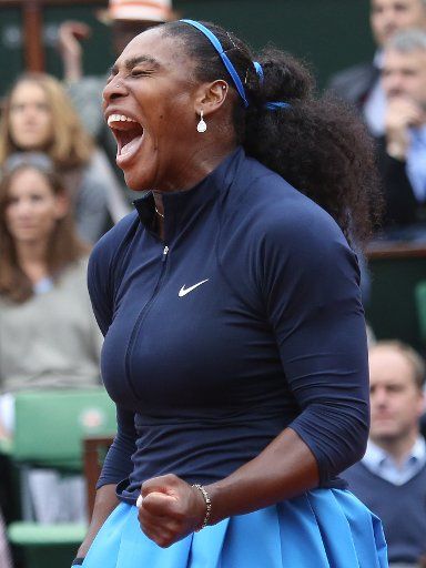American Serena Williams reacts after a shot during her French Open women\
