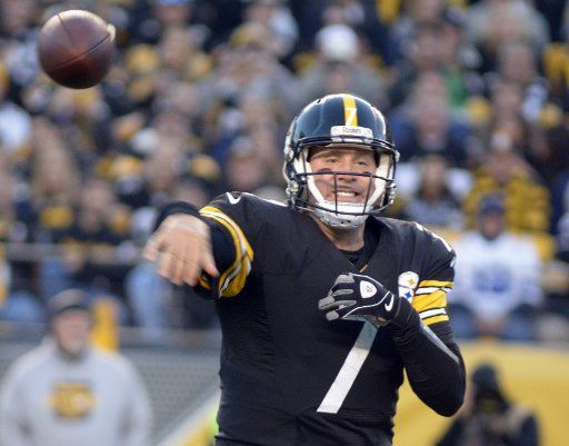 Pittsburgh Steelers quarterback Ben Roethlisberger (7) steps back to pass in the first quarter against the Dallas Cowboys at Heinz Field in Pittsburgh on November 13, 2016. Photo by Archie Carpenter\/