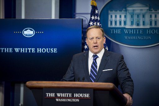 Press Secretary Sean Spicer lmakes opening remarks during a press conference in the Brady Press Briefing Room at the White House in Washington, DC on March 7, 2017. Photo by Pete Marovich\/