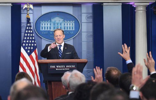 Press Secretary Sean Spicer makes a comment during the press briefing in the Brady Press Briefing Room at the White House in Washington, DC on February 22, 2017. Photo by Pat Benic\/
