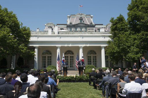 President of South Korea Moon Jae-in listens while President Donald Trump speaks during a joint statement on the Rose Garden at the White House in Washington, D.C., June 30, 2017. Photo by Molly Riley\/