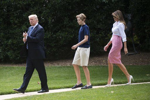 President Donald Trump, First Lady Melania Trump and their son Barron depart the White House for a weekend trip to Bedminster, New Jersey, on June 30, 2017 in Washington, D.C. Photo by Kevin Dietsch\/