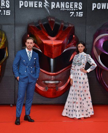 Actor Dacre Montgomery(L) and actress Naomi Scott attend the Japan premiere for the film "Power Rangers" in Tokyo, Japan on July 3, 2017. Photo by Keizo Mori\/