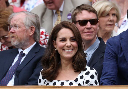 HRH The Duchess of Cambridge enjoys the tennis in the Royal box on day One of the 2017 Wimbledon championships, London on July 3, 2017. Photo by Hugo Philpott\/
