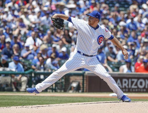 Chicago Cubs pitcher Mike Montgomery delivers against the Milwaukee Brewers in the first inning at Wrigley Field on July 6, 2017 in Chicago. Photo by Kamil Krzaczynski\/