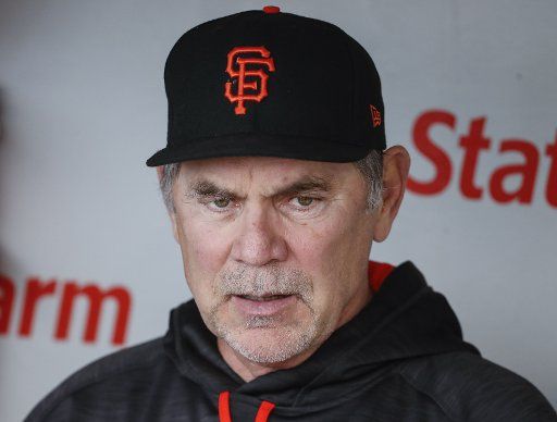 San Francisco Giants manager Bruce Bochy speaks to the members of the media before the game against the Chicago Cubs at Wrigley Field on May 24, 2017 in Chicago. Photo by Kamil Krzaczynski\/