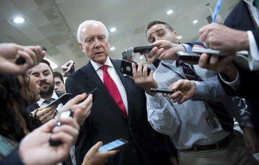 Sen. Orin Hatch, R-Utah., talks to reporters on Capitol Hill on May 25, 2017. Photo by Kevin Dietsch\/