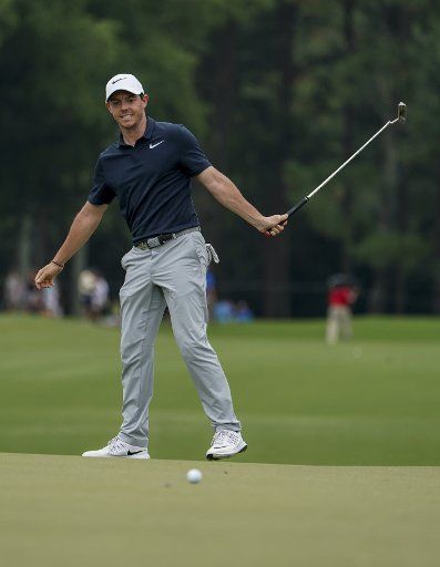 Rory McIlroy reacts to a missed birdie attempt on the ninth hole during the first round of the 2017 PGA Championship at the Quail Hollow Club in Charlotte, North Carolina on August 10, 2017. Photo by Nell Redmond\/
