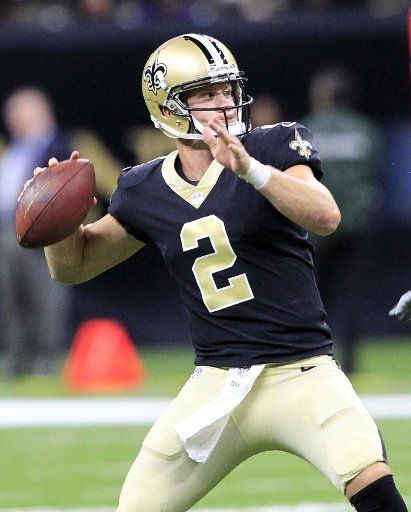 New Orleans Saints quarterback Ryan Nassib (2) throws against the Baltimore Ravens at the Mercedes-Benz Superdome in New Orleans August 31, 2017. Photo by AJ Sisco\/