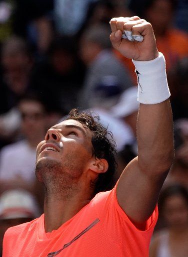 Rafael Nadal of Spain reacts after he defeated Alexandr Dolgopolov of Ukraine during their 4th round match in Arthur Ashe Stadium at the 2017 US Open Tennis Championships at the USTA Billie Jean King National Tennis Center in New York City on ...