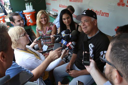 Chicago White Sox manager Rick Renteria talks to the media prior to the White Sox game against the Chicago Cubs at Wrigley Field in Chicago Illinois on July 24, 2017. Photo by Aaron Josefczyk\/