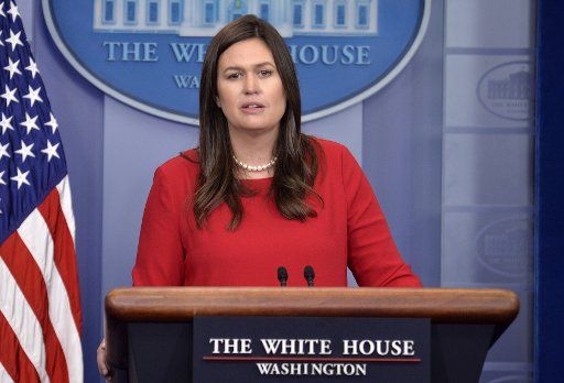White House Press Secretary Sarah Huckabee Sanders responds to a question from a member of the press during the daily briefing, at the White House, August 2, 2017, in Washington, DC. The Trump administration is laying out new guidelines on ...
