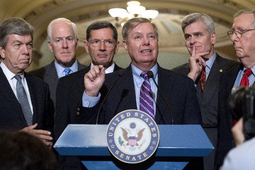 Sen. Lindsey Graham, R-S.C., speaks on the Graham-Cassidy healthcare bill as he is joined by fellow Republican Senators, on Capitol Hill in Washington, D.C. on September 19, 2017. The Graham-Cassidy Bill is the Republicans newest healthcare bill ...