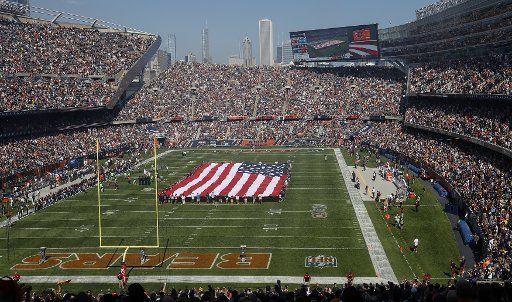 The Pittsburgh Steelers empty sidelines are seen during the national anthem before the NFL game against the Chicago Bears at Soldier Field in Chicago on September 24, 2017. Photo by Kamil Krzaczynski\/