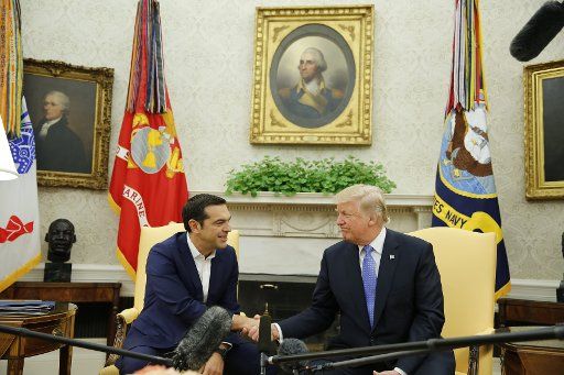 President Donald J. Trump meets with Greek Prime Minister Alexis Tsipras in the Oval Office of the White House, in Washington, DC, on October 17, 2017. Photo by Martin H. Simon\/