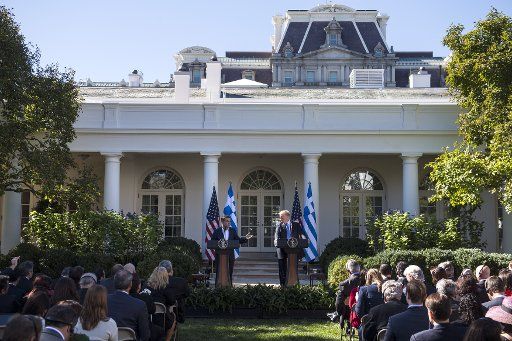 President Donald Trump (R) and Prime Minister Alexis Tsipras of Greece hold a joint press conference at the White House in Washington, D.C. on October 17, 2017. Photo by Kevin Dietsch\/
