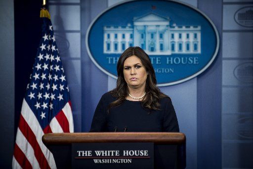 White House press secretary Sarah Huckabee Sanders answers questions from the media during the daily briefing at the White House on October 18, 2017 in Washington, DC. Photo by Pete Marovich\/