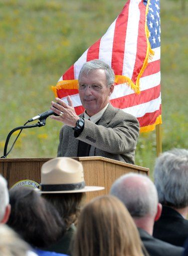 John Reynolds, Former Federal Advisory Commission Chair, for the memorial speaks at the Soundbreaking, for the future site of the Tower of Voices, a 93 feet tall tower of 40 chimes, near the entrance of Flight 93 National Memorial on September 10, ...