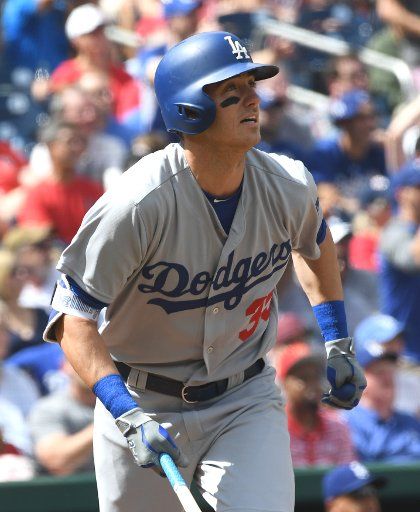 Los Angeles Dodgers Cody Bellinger hits a home run in the second inning of game against the Washington Nationals at Nationals Park on September 16, 2017. Photo by Pat Benic\/
