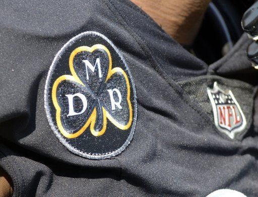 Pittsburgh Steelers played don a patch honoring the late Dan Rooney on their uniform during the Steelers 26-9 win against the Minnesota Vikings at Heinz Field on September 17, 2017 in Pittsburgh. Photo by Archie Carpenter\/