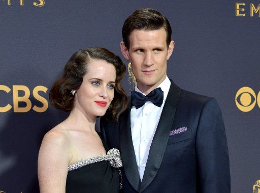 Actors Claire Foy and Matt Smith arrive for the 69th annual Primetime Emmy Awards at Microsoft Theater in Los Angeles on September 17, 2017. Photo by Christine Chew\/