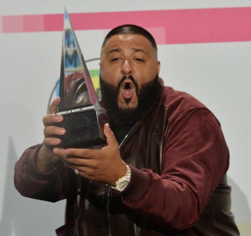 DJ Khaled appears backstage for his win of Best Rap\/Hip Hop Song at the annual American Music Awards held at Microsoft Theater in Los Angeles, on November 19, 2017. Photo by Jim Ruymen\/
