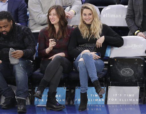 Shailene Woodley watches the New York Knicks play the Memphis Grizzlies at Madison Square Garden in New York City on December 6, 2017. Photo by John Angelillo\/