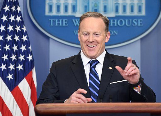 Press Secretary Sean Spicer makes a comment during the press briefing in the Brady Press Briefing Room at the White House in Washington, D.C., on February 22, 2017. Photo by Pat Benic\/