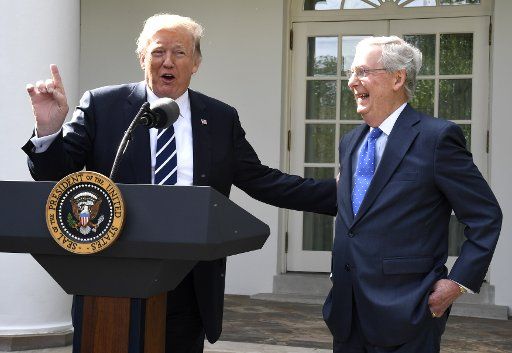 President Donald Trump makes remarks in the Rose Garden of the White House, after a working lunch with Sen. Majority Leader Mitch McConnell of Kentucky (R), on October 16, 2017, in Washington, D.C. Trump\