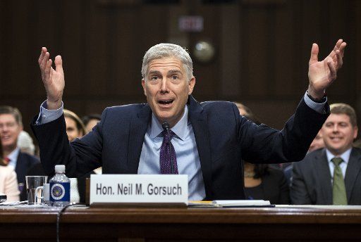 Supreme Court Justice nominee Neil Gorsuch testifies during his confirmation hearing before the Senate Judiciary Committee on Capitol Hill in Washington, D.C. on March 21, 2017. Photo by Kevin Dietsch\/