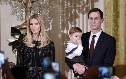 Ivanka Trump and Jared Kushner look on during a Hanukkah Reception in the East Room of the White House in Washington, DC on December 7, 2017. Photo by Olivier Douliery\/