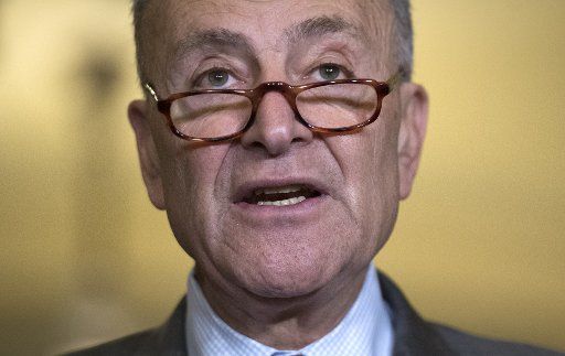 Sen. Charles Schumer, D-NY, speaks to the media following a Democratic Senate luncheon meeting, on Capitol Hill in Washington, D.C. on October 24, 2017. Photo by Kevin Dietsch\/