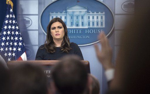 White House Press Secretary Sarah Huckabee Sanders conducts a news conference in the Brady Press Briefing Room at the White House in Washington, DC on October 31, 2017. Photo by Leigh Vogel\/