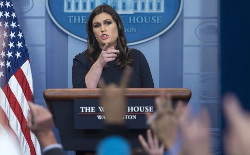 White House Press Secretary Sarah Huckabee Sanders conducts a news conference in the Brady Press Briefing Room at the White House in Washington, DC on October 31, 2017. Photo by Leigh Vogel\/