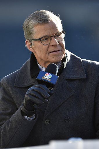 NBC sports host Dan Patrick talks prior to an NFC divisional playoff game between the Philadelphia Eagles and the Atlanta Falcons at Lincoln Financial Field on January 13, 2018 in Philadelphia. The Eagles won 15-10 to advance to the NFC championship game. Photo by Derik Hamilton\/