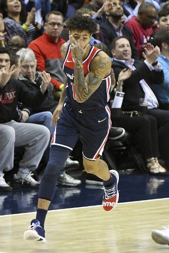 Washington Wizards forward Kelly Oubre Jr. (12) reacts after making a three point basket in the first half at Capital One Arena in Washington, D.C. on February 1, 2018. Photo by Mark Goldman\/
