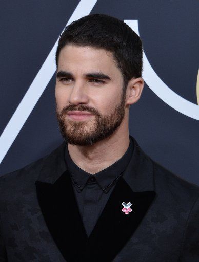 Actor Darren Criss attends the 75th annual Golden Globe Awards at the Beverly Hilton Hotel in Beverly Hills, California on January 7, 2018. Photo by Jim Ruymen\/