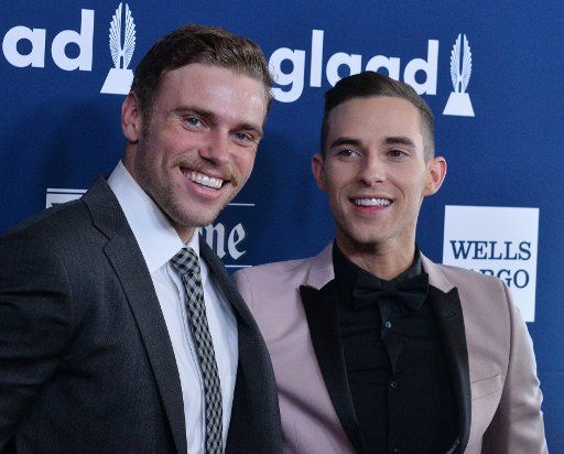 Olympic skier Gus Kenworthy (L) and Olympic figure skater Adam Rippon attend the 29th annual GLAAD Media Awards at the Beverly Hilton Hotel in Beverly Hills, California on April 12, 2018. Photo by Jim Ruymen\/