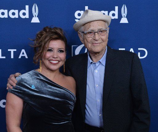 Screenwriter Norman Lear and actress Justina Machado attend the 29th annual GLAAD Media Awards at the Beverly Hilton Hotel in Beverly Hills, California on April 12, 2018. Photo by Jim Ruymen\/