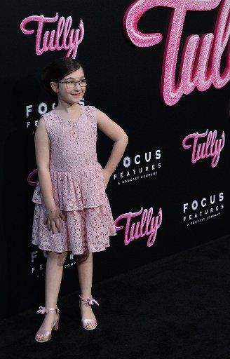 Cast member Lia Frankland attends the premiere of the motion picture dramatic comedy "Tully" at Regal Cinemas LA Live in downtown Los Angeles on April 18, 2018. Storyline: Marlo, a mother of three including a newborn, who is gifted a night nanny by her brother. Hesitant to the extravagance at first, Marlo comes to form a unique bond with the thoughtful, surprising, and sometimes challenging young nanny named Tully. Photo by Jim Ruymen\/