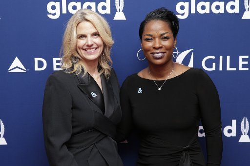 Glaad CEO and President Sarah Kate Ellis and Pamela Stewart arrive on the red carpet at the 29th Annual GLAAD Media Awards at The Hilton Midtown on May 5, 2018 in New York City. Photo by John Angelillo\/