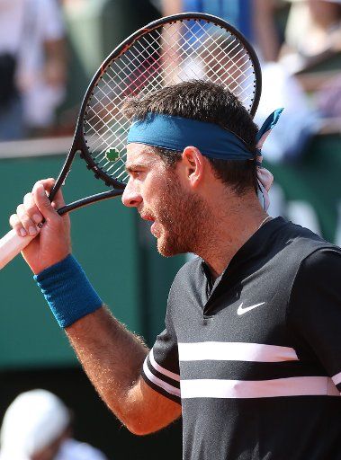 Juan Martin del Potro of Argentina pauses during his French Open men\